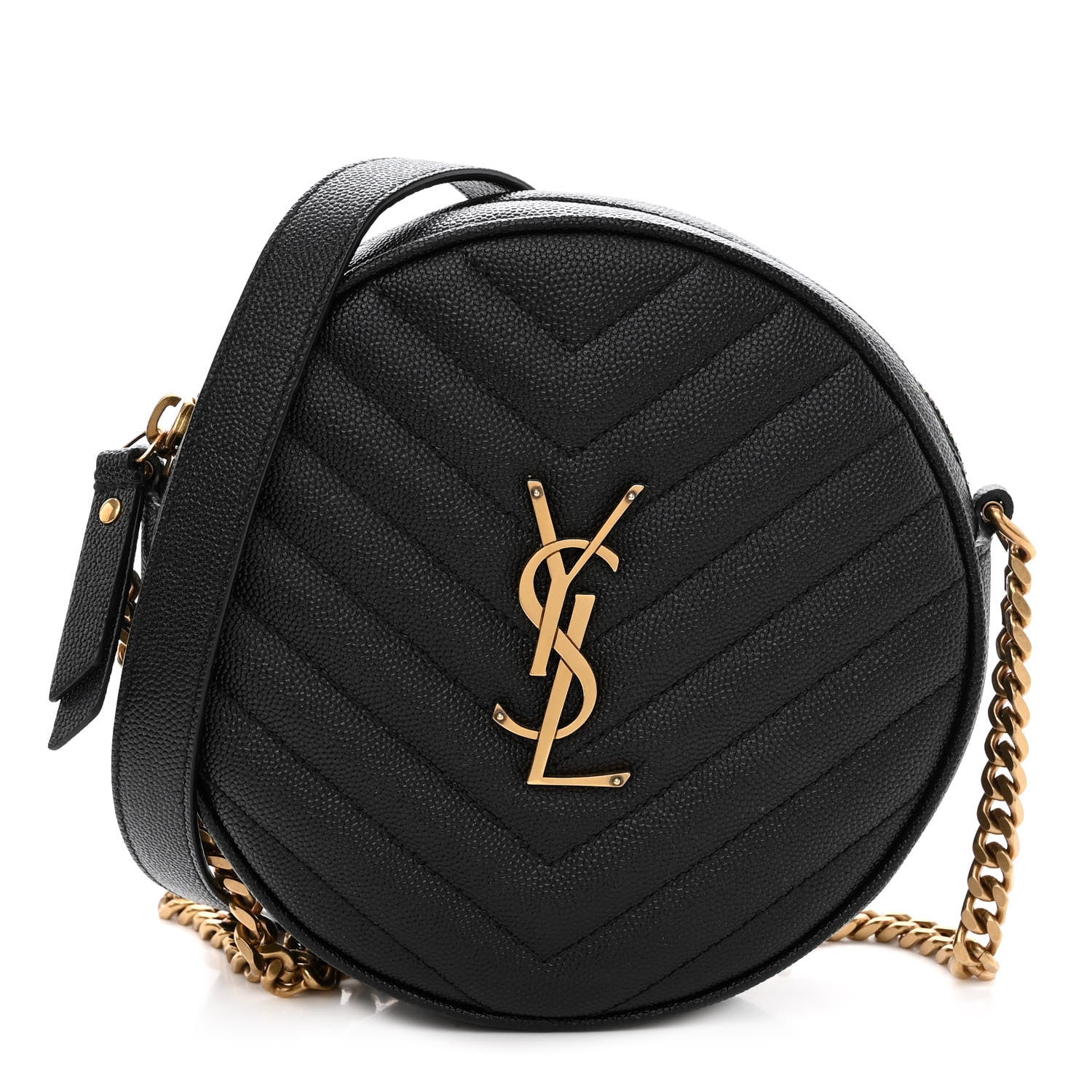 Saint Laurent Grain De Poudre Matelasse Chevron Quilted Round Vinyle Camera Bag Black 1 of 8