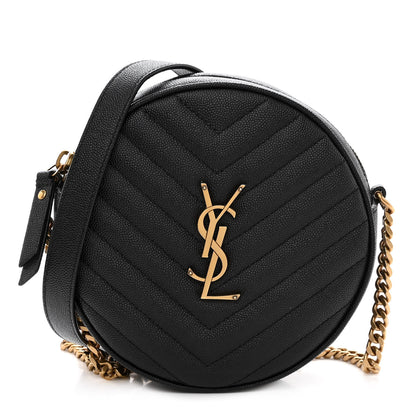 Saint Laurent Grain De Poudre Matelasse Chevron Quilted Round Vinyle Camera Bag Black 1 of 8