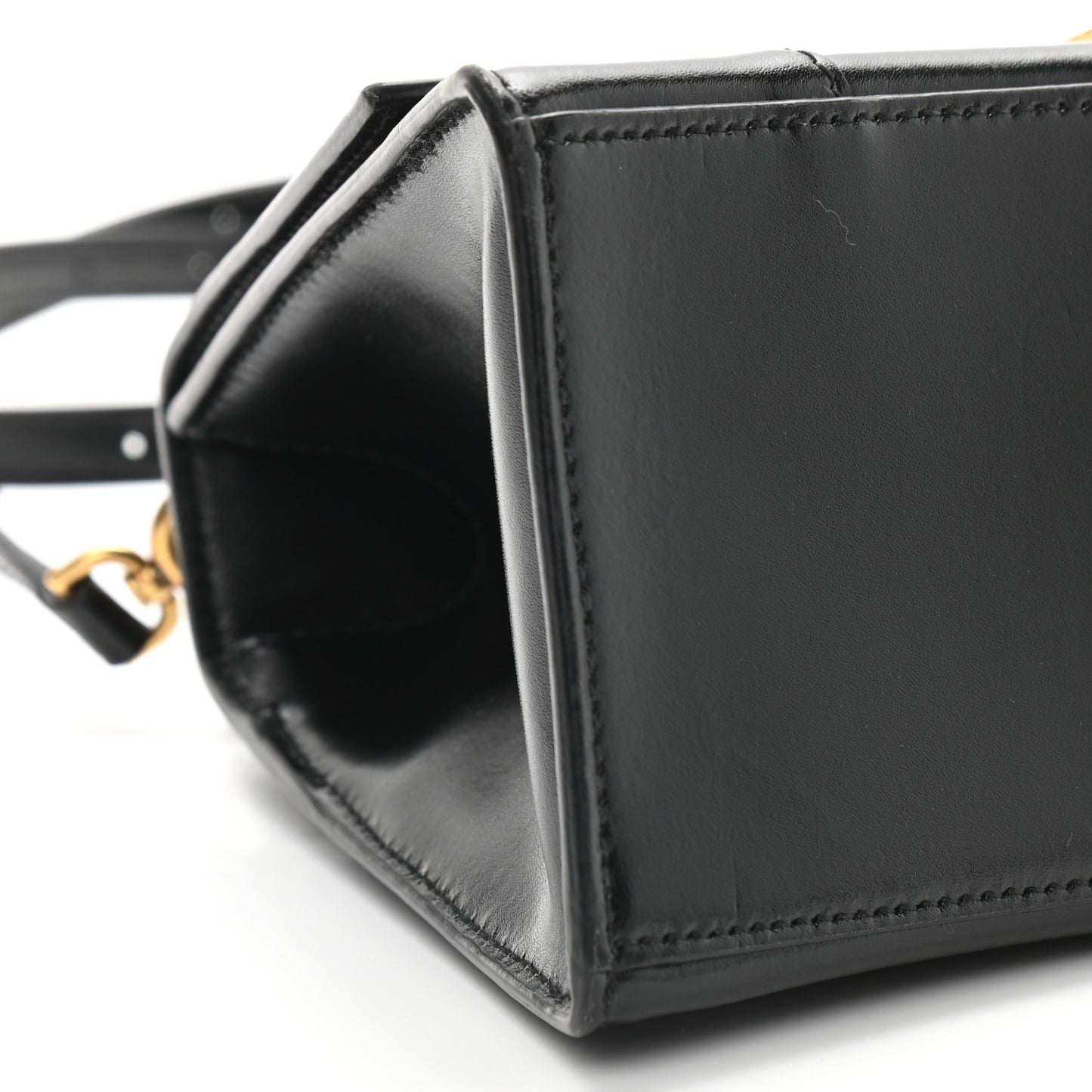 Shiny Box Calfskin Small Hourglass Top Handle Bag Black