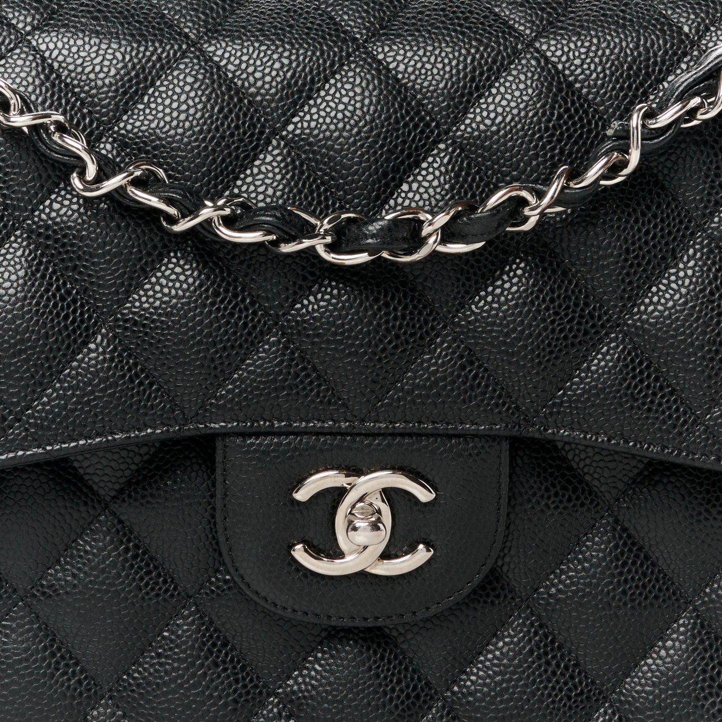 Caviar Quilted Jumbo Double Flap Black