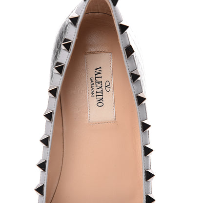 Valentino Garavani Metallic Elaphe Snakeskin Rockstud Ballerina Flats 37 Silver 6 of 8