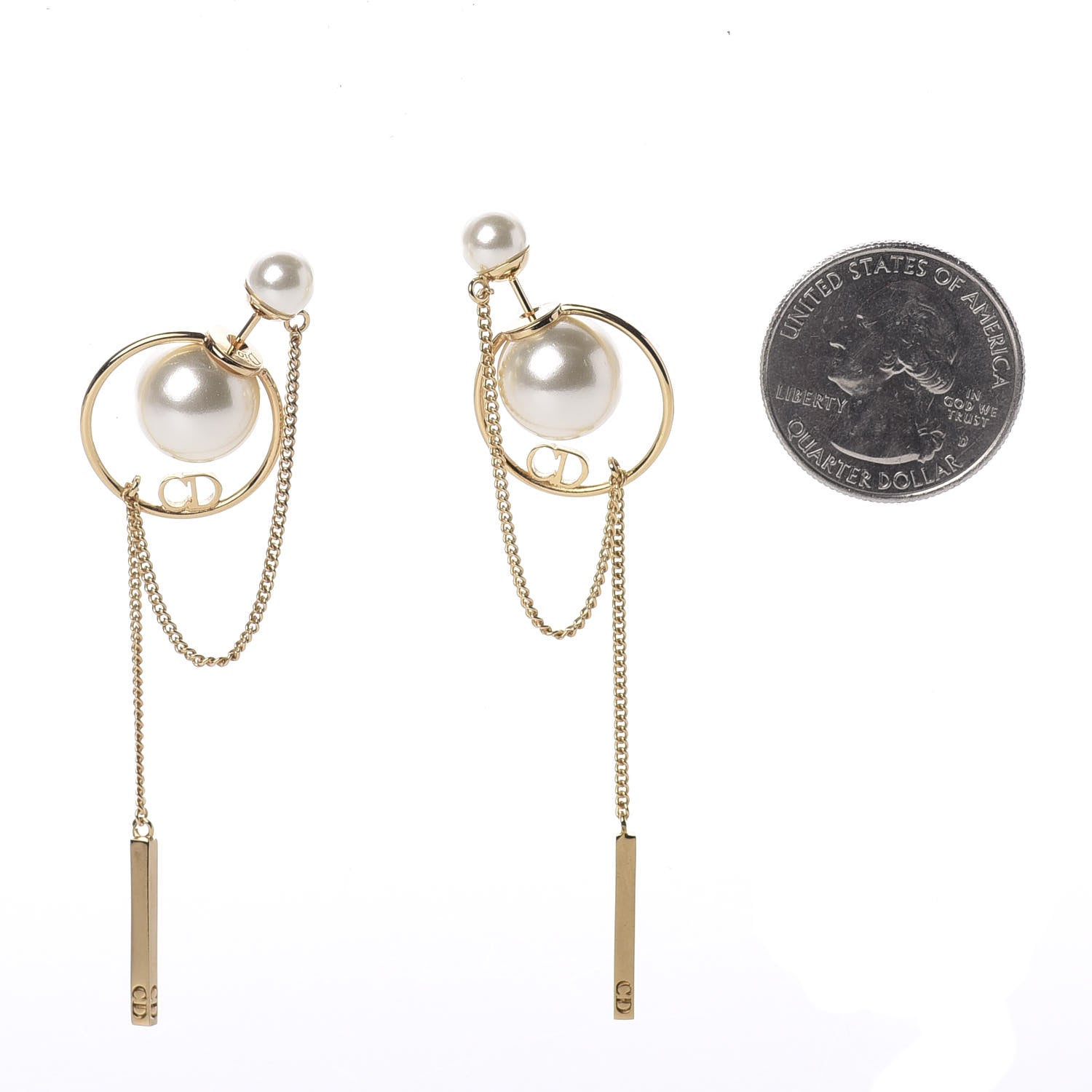 Christian Dior Pearl Tribales Dangle Chain Earrings Gold 2 of 6