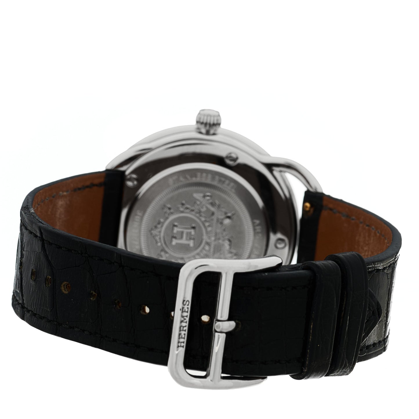 Stainless Steel Alligator Diamond Bezel Mother of Pearl 38mm Arceau Quartz Watch Noir