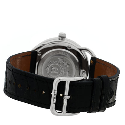 Hermes Stainless Steel Alligator Diamond Bezel Mother of Pearl 38mm Arceau Quartz Watch Noir 3 of 4