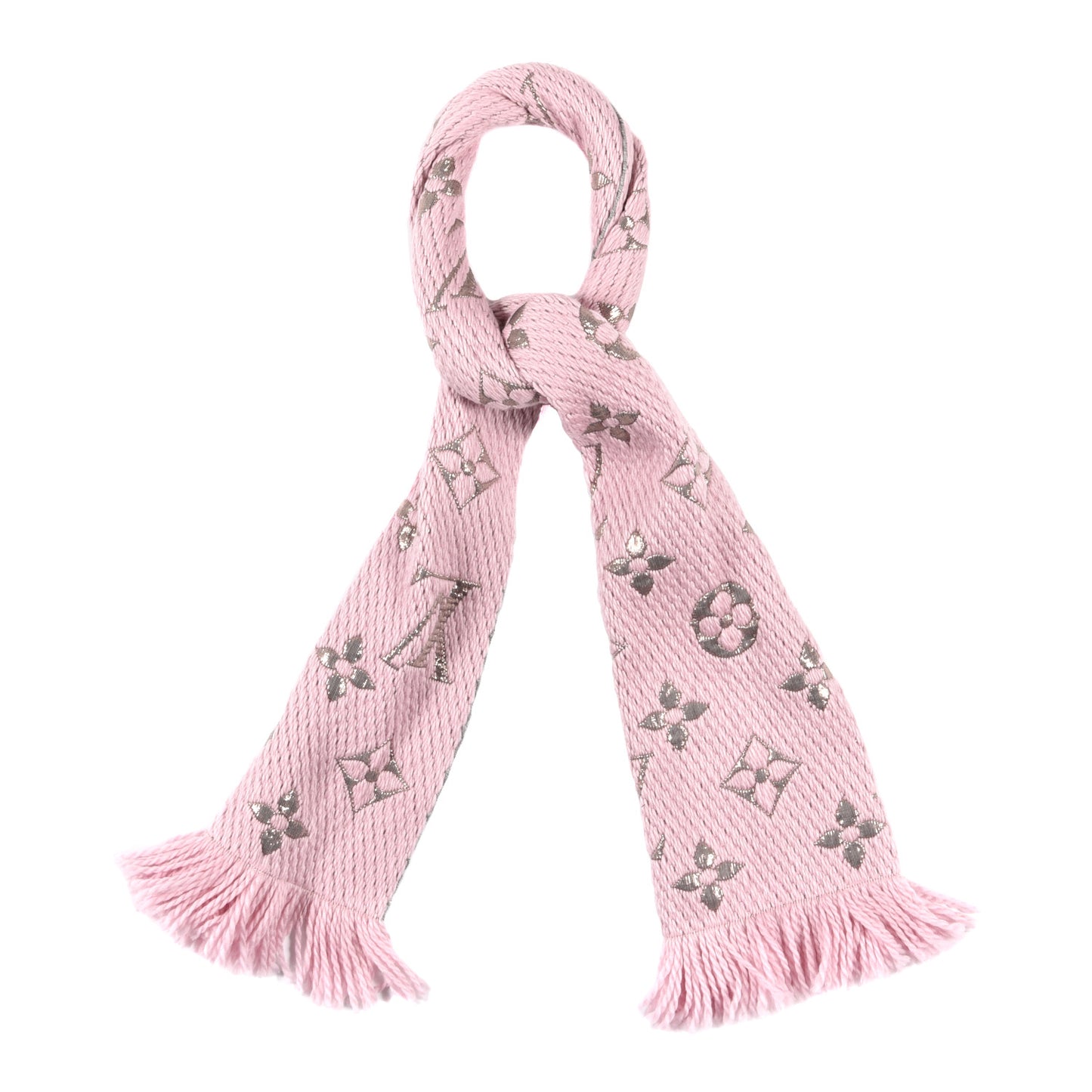 Wool Silk Logomania Shine Scarf Pink