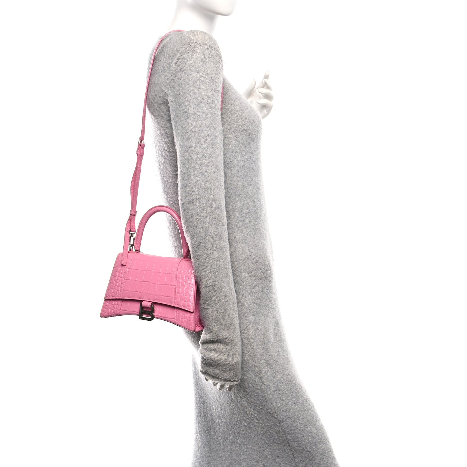 Balenciaga Shiny Calfskin Crocodile Embossed Small Hourglass Top Handle Bag Candy Pink 2 of 11