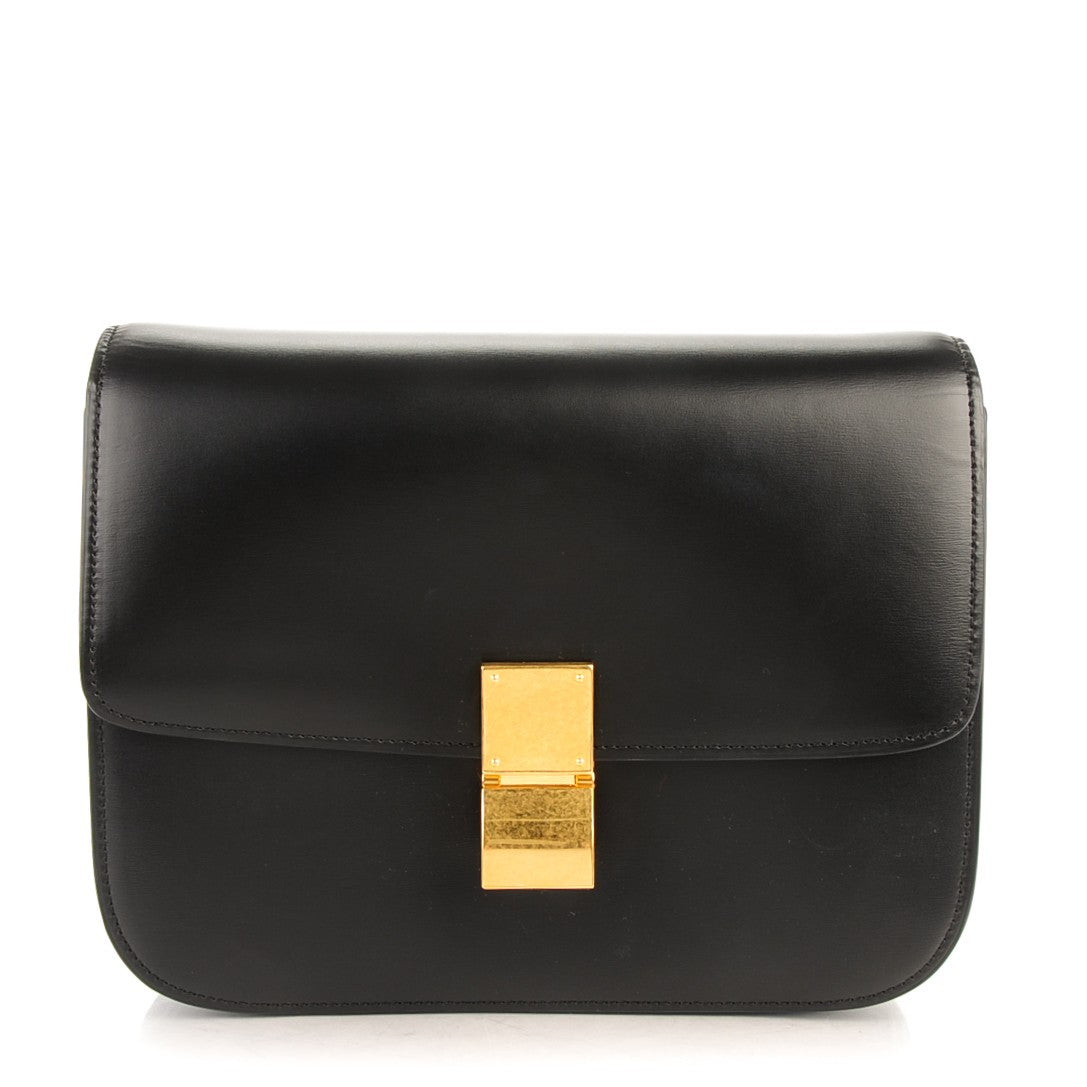 Box Calfskin Medium Classic Box Flap Bag Black