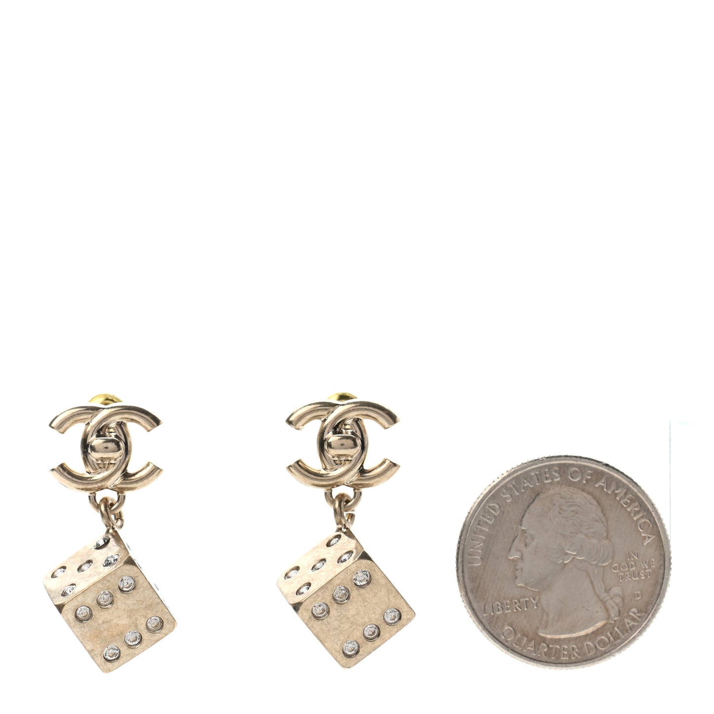 Crystal CC Turnlock Dice Drop Earrings Gold