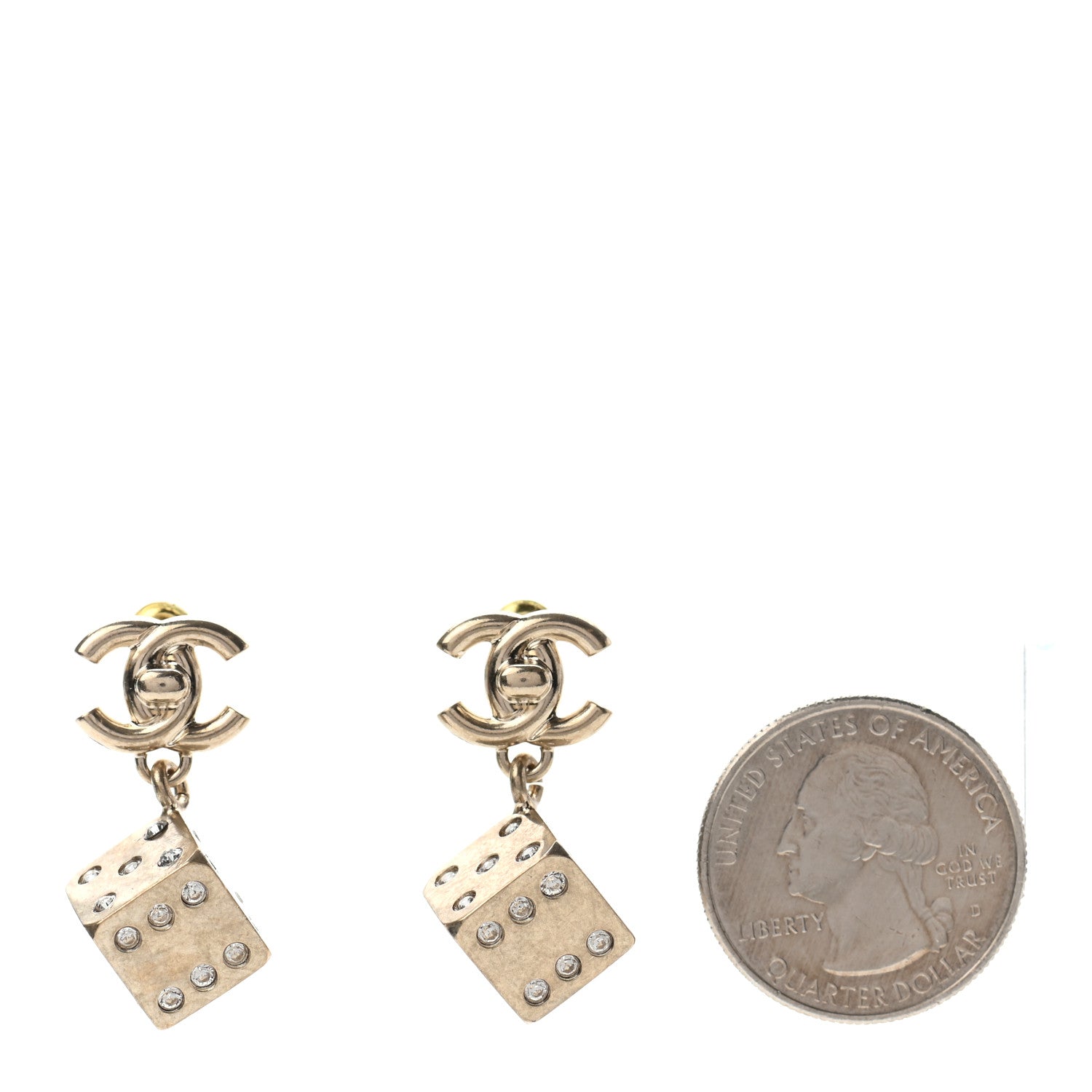 Chanel Crystal CC Turnlock Dice Drop Earrings Gold 2 of 4