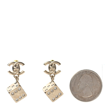 Chanel Crystal CC Turnlock Dice Drop Earrings Gold 2 of 4