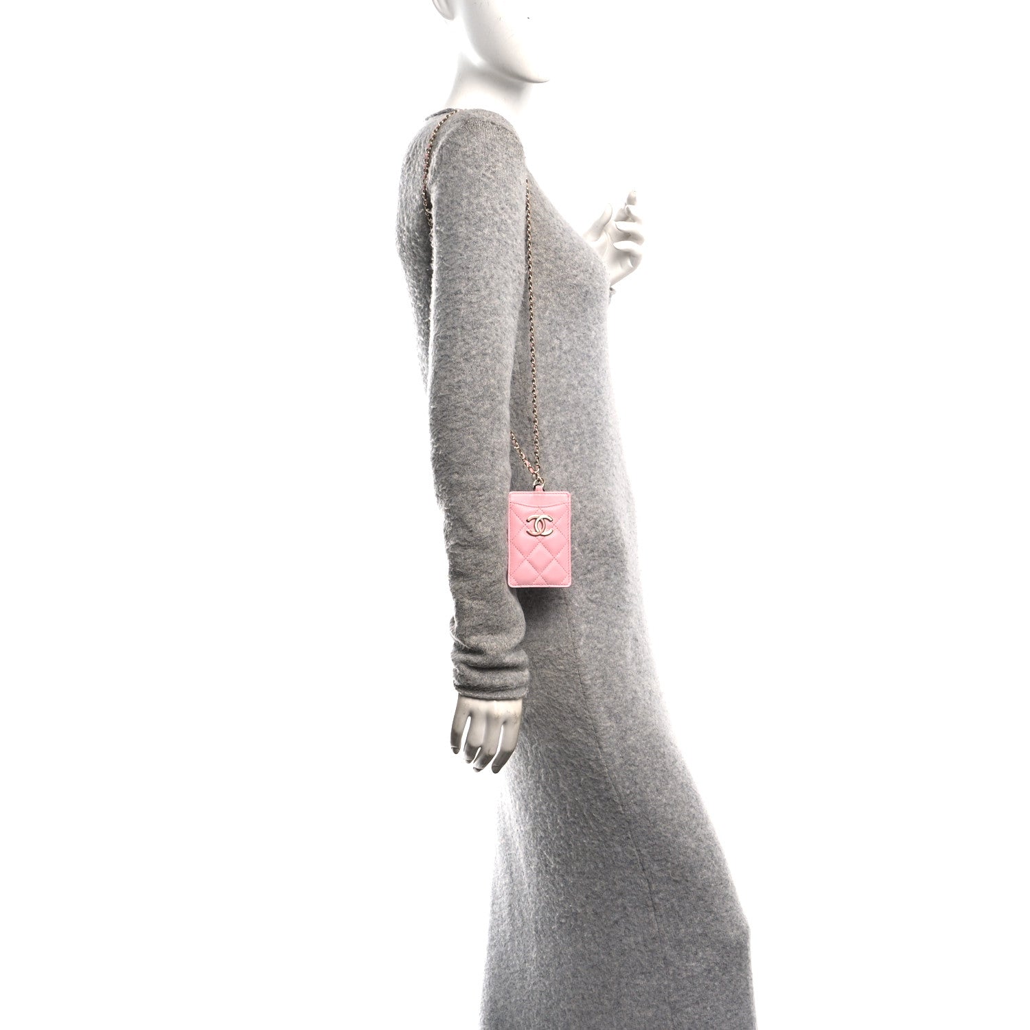 Chanel Lambskin Quilted Enamel Chanel Card Holder On Chain Light Pink 2 of 10
