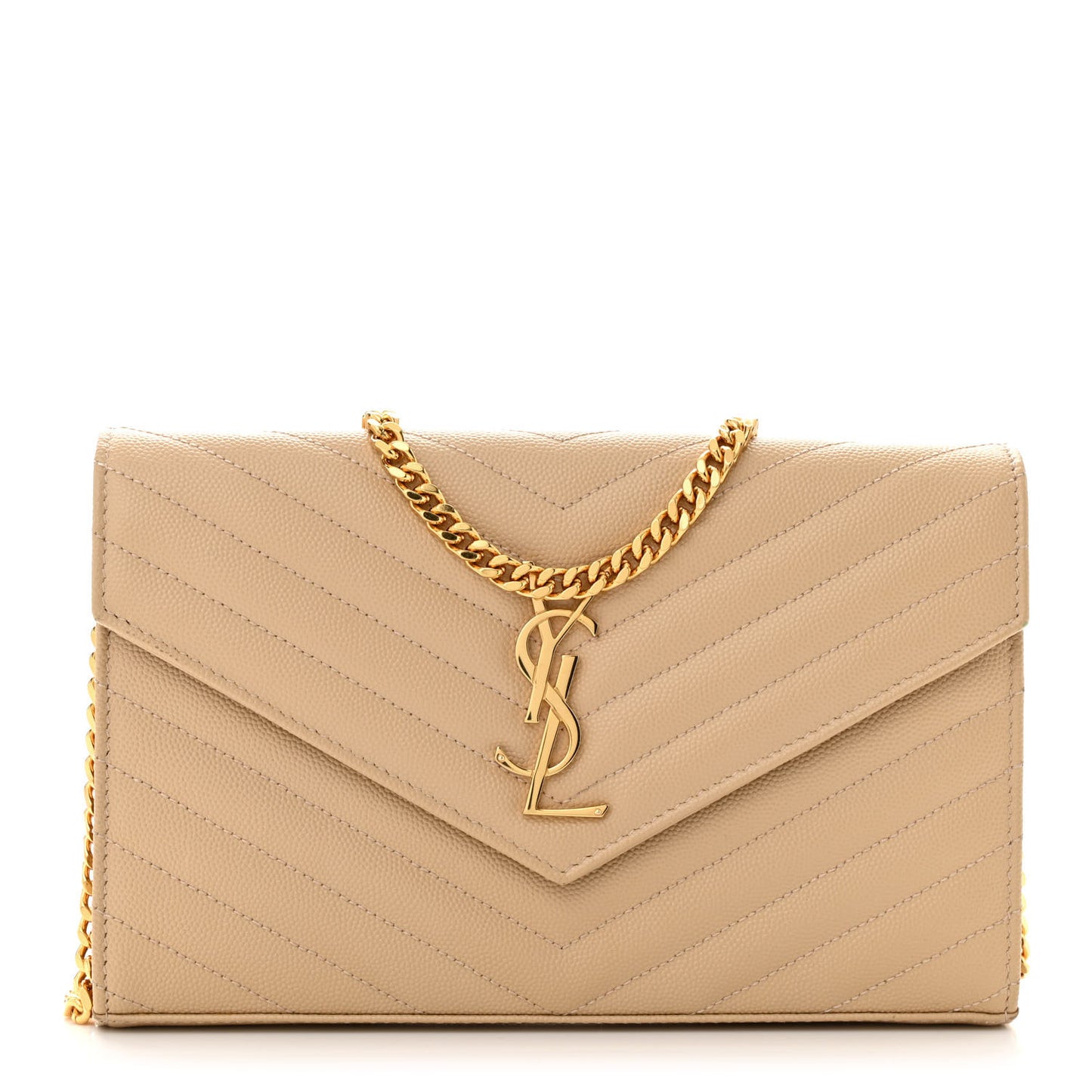 Grain De Poudre Matelasse Chevron Monogram Chain Wallet Nude Powder