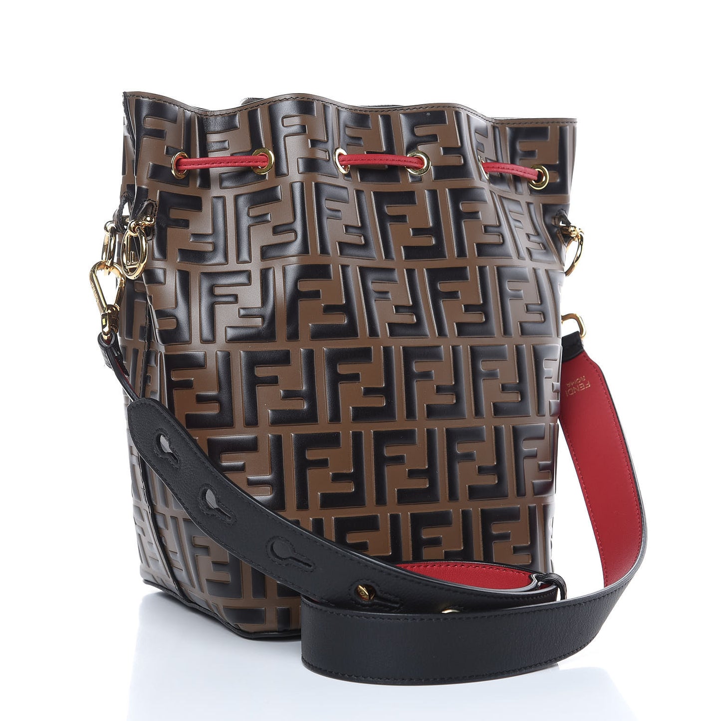 Vitello Grace F is Fendi Bi-Color FF 1974 Embossed Grande Mon Tresor Bucket Bag Maya Black Fragola