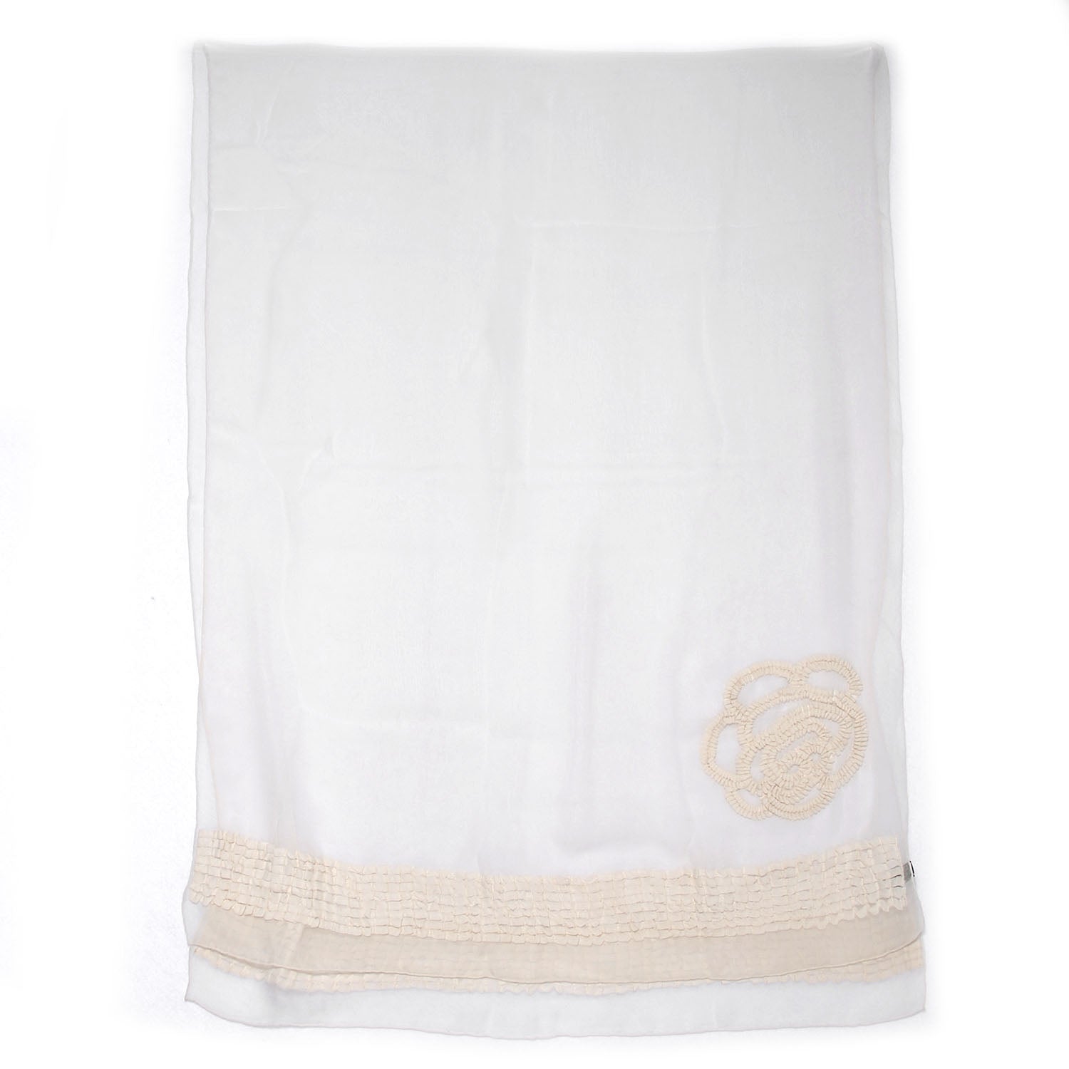 Chanel Silk Camellia Scarf White Cream 3 of 5