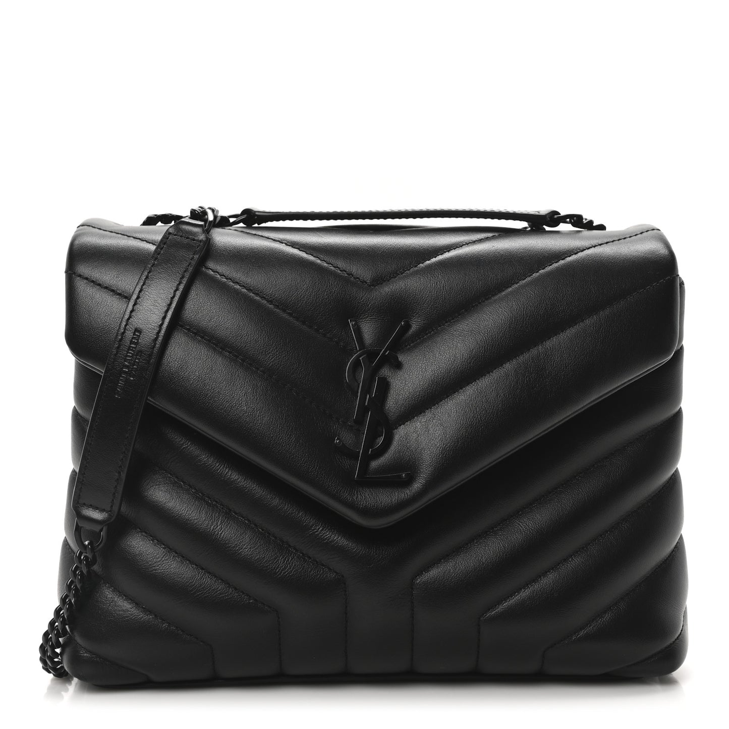 Calfskin Y Quilted Monogram Monochrome Small Loulou Chain Satchel Black