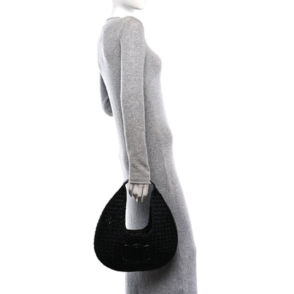Celine Raffia Calfskin Triomphe Panier Hobo Bag Black 2 of 10