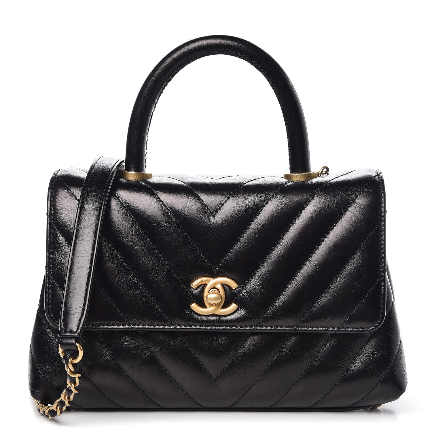 Chanel Calfskin Chevron Quilted Mini Coco Handle Flap Black 1 of 7