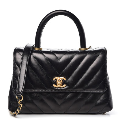 Chanel Calfskin Chevron Quilted Mini Coco Handle Flap Black 1 of 7