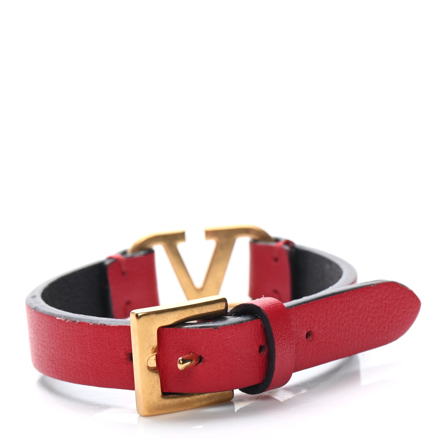 Valentino Garavani Calfskin VLogo Bracelet Red 3 of 5