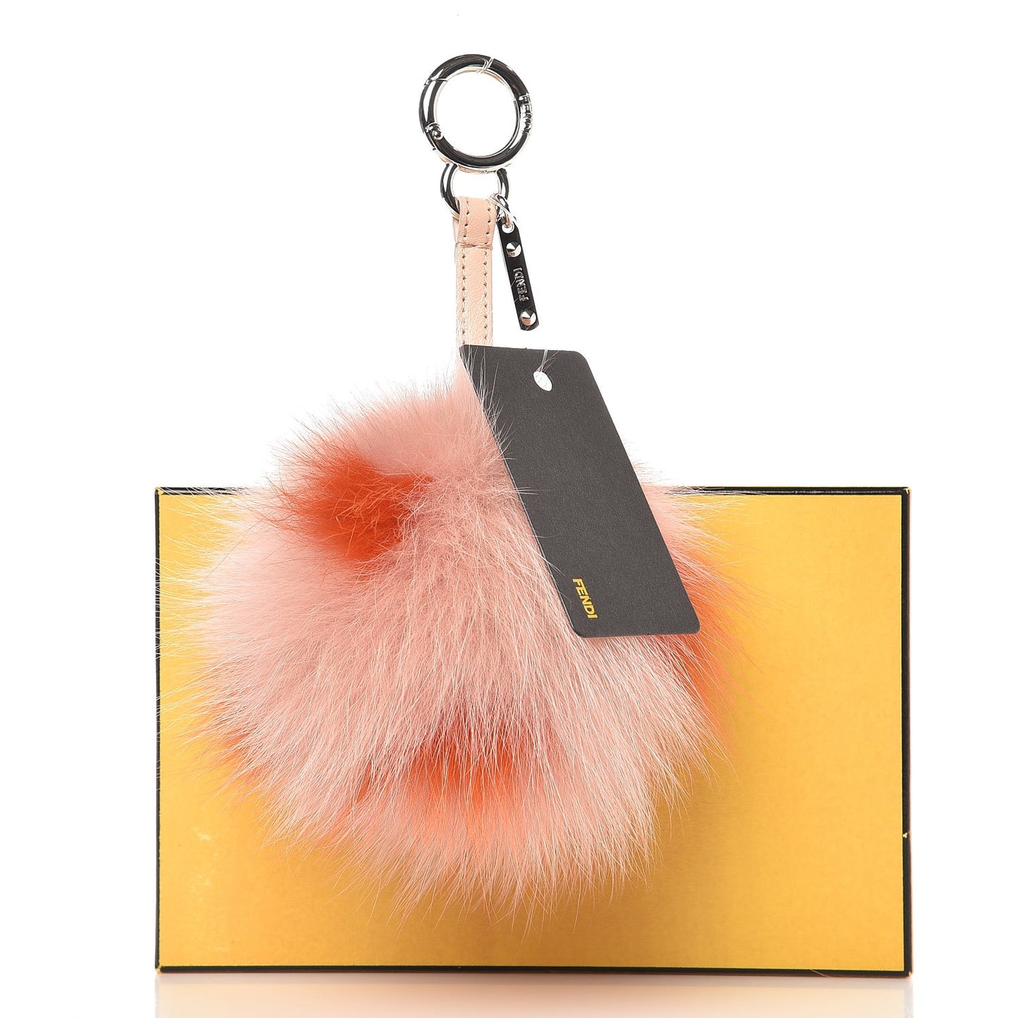 Fox Fur Polka Dot Pom Pom Bag Charm Light Pink Orange
