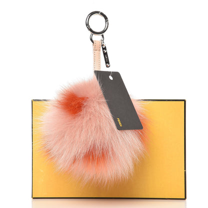 Fendi Fox Fur Polka Dot Pom Pom Bag Charm Light Pink Orange 4 of 4