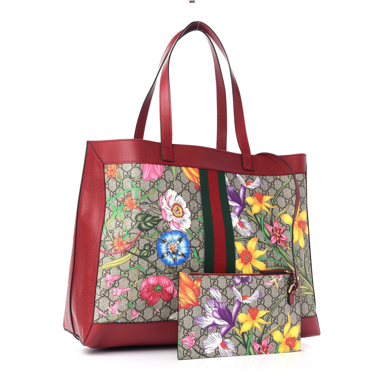 GG Supreme Monogram Flora Web Large Ophidia Tote Red