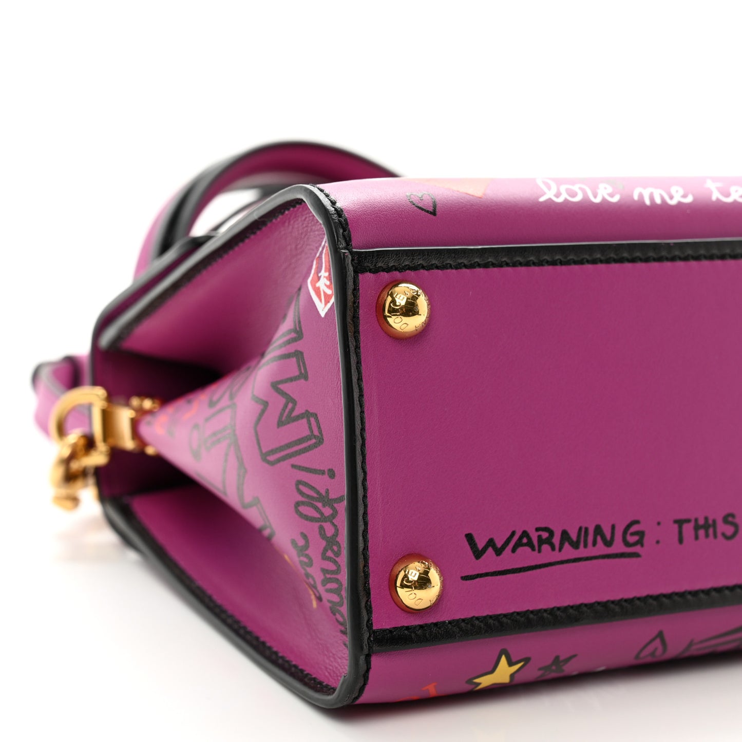 Calfskin Graffiti Printed Welcome Satchel Purple Black
