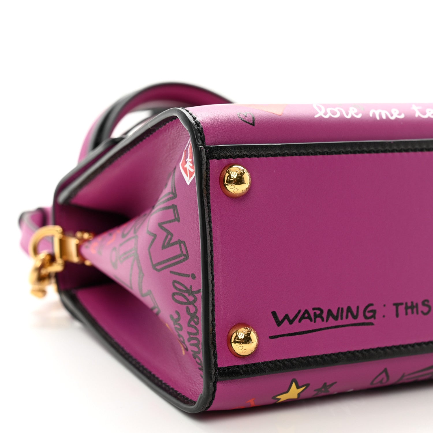 Dolce & Gabbana Calfskin Graffiti Printed Welcome Satchel Purple Black 8 of 9