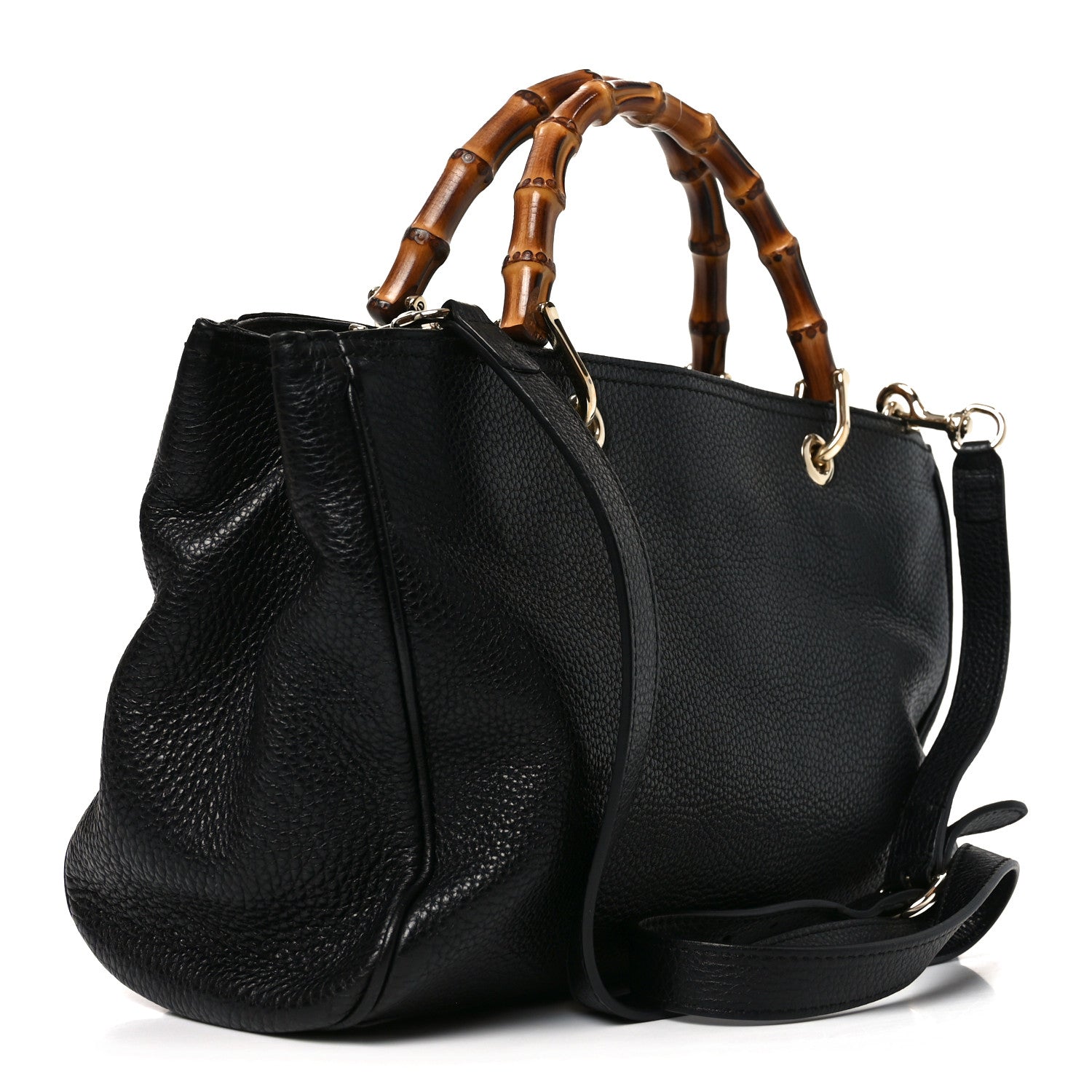Gucci Pebbled Calfskin Medium Bamboo Shopper Tote Black 2 of 10