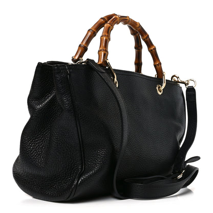 Gucci Pebbled Calfskin Medium Bamboo Shopper Tote Black 2 of 10