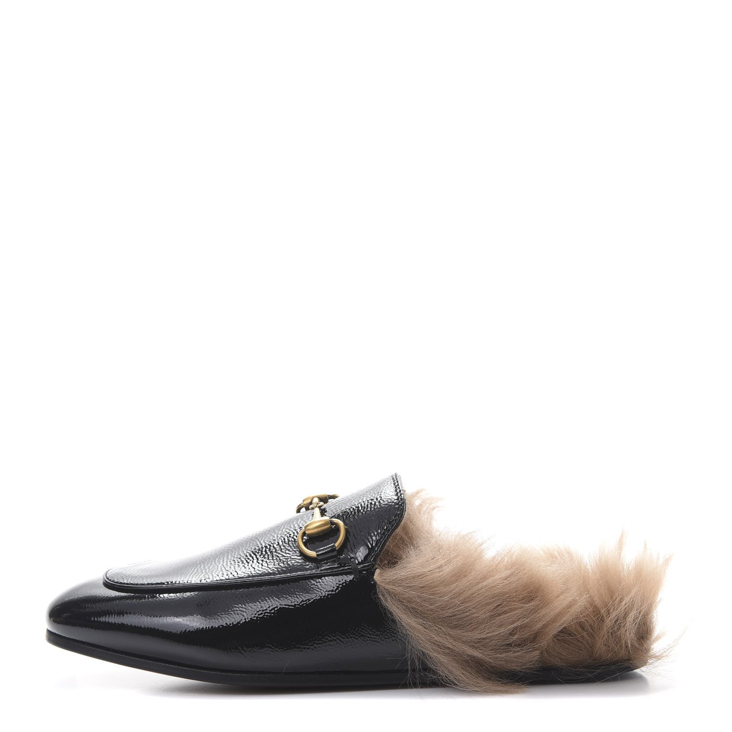 Gucci Patent Fur Womens Princetown Slippers 35.5 Black 1 of 8