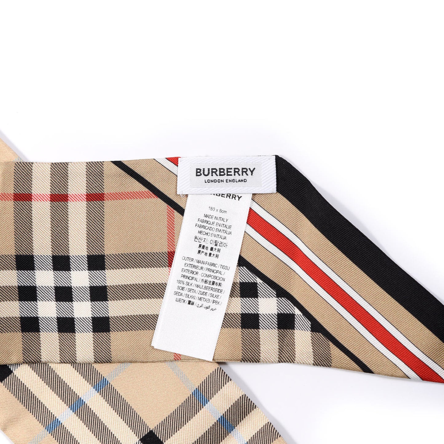 Silk Vintage Check Logo Print Skinny Scarf Archive Beige