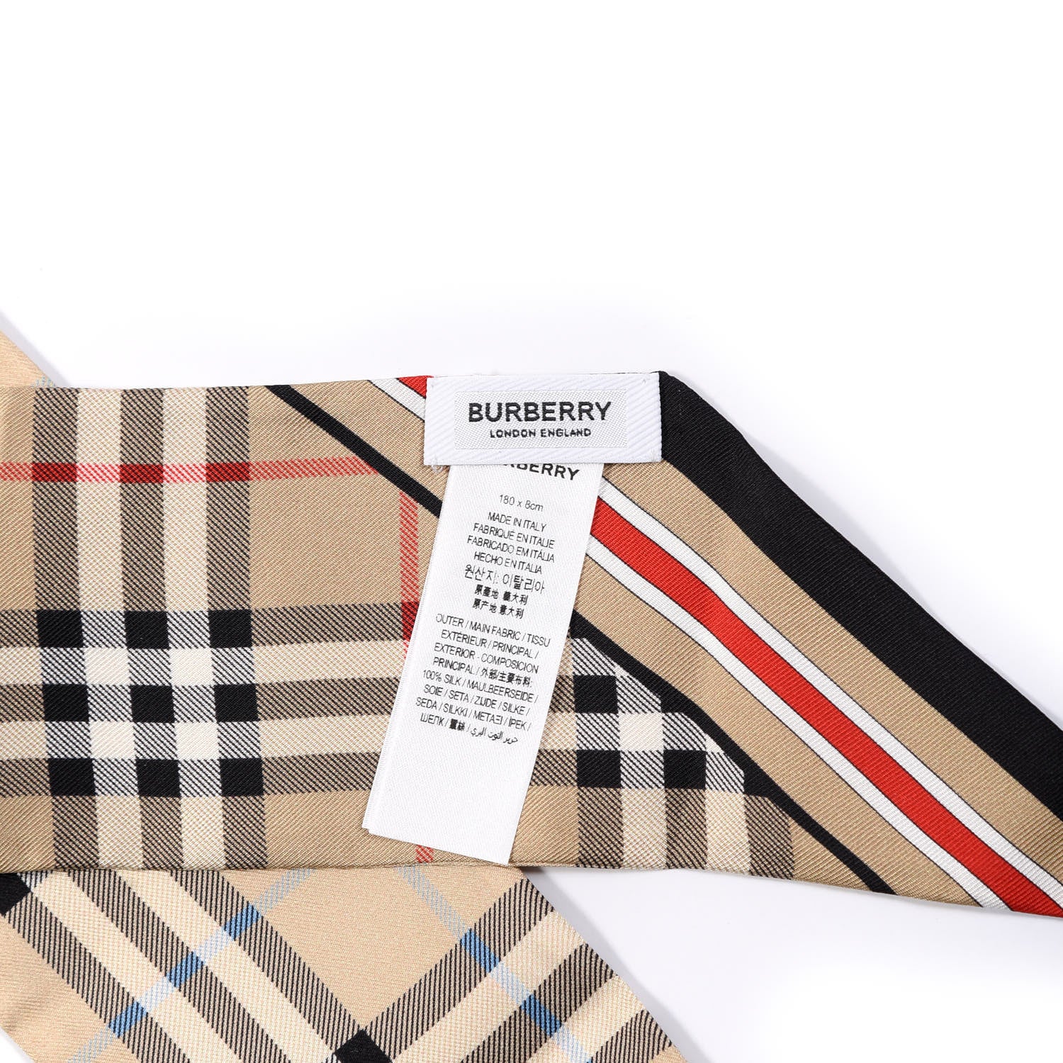 Burberry Silk Vintage Check Logo Print Skinny Scarf Archive Beige 2 of 2