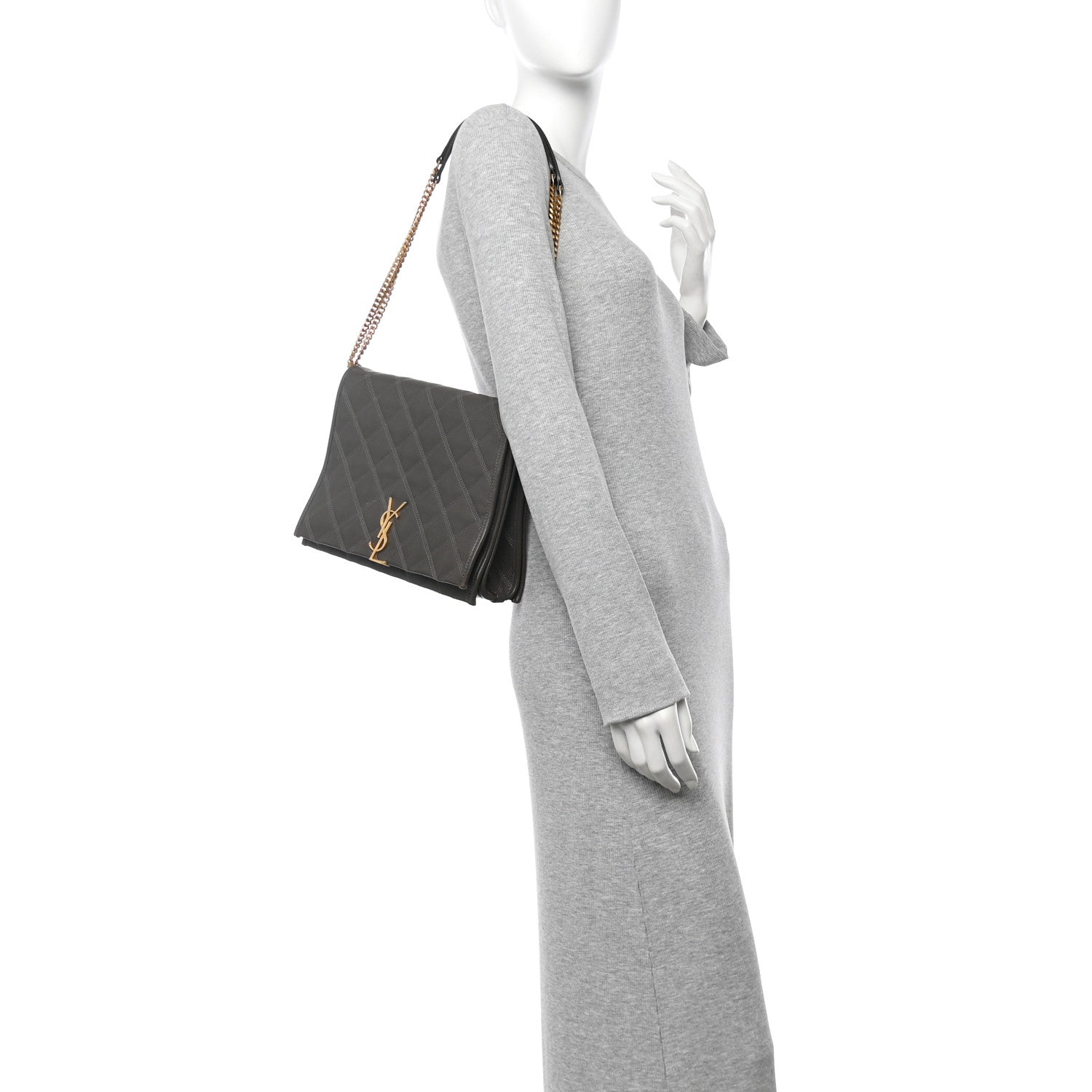 Saint Laurent Lambskin Quilted Mini Becky Chain Bag Grey Kaki 2 of 13