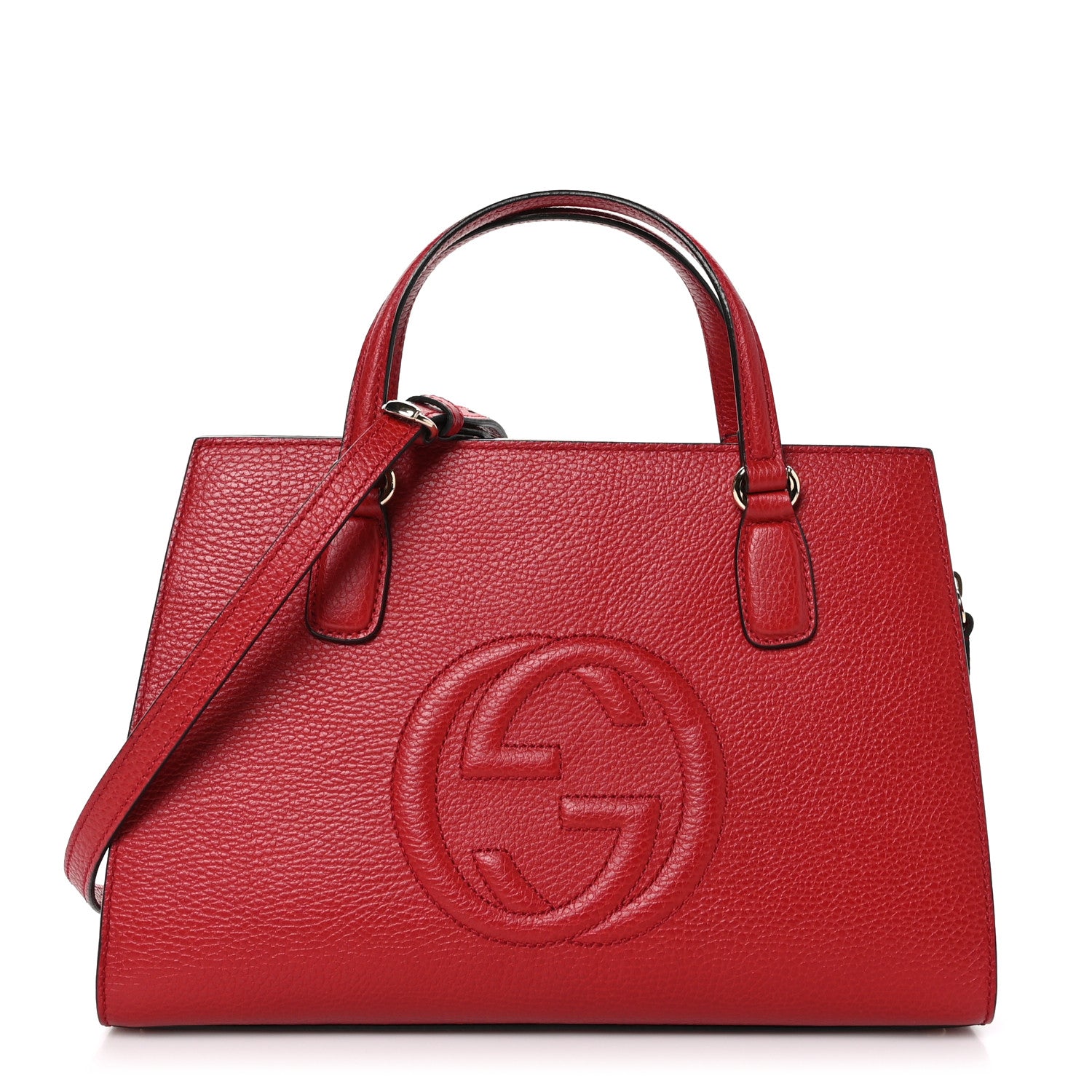 Gucci Dollar Calfskin Medium Soho Top Handle Satchel Hibiscus Red 1 of 10