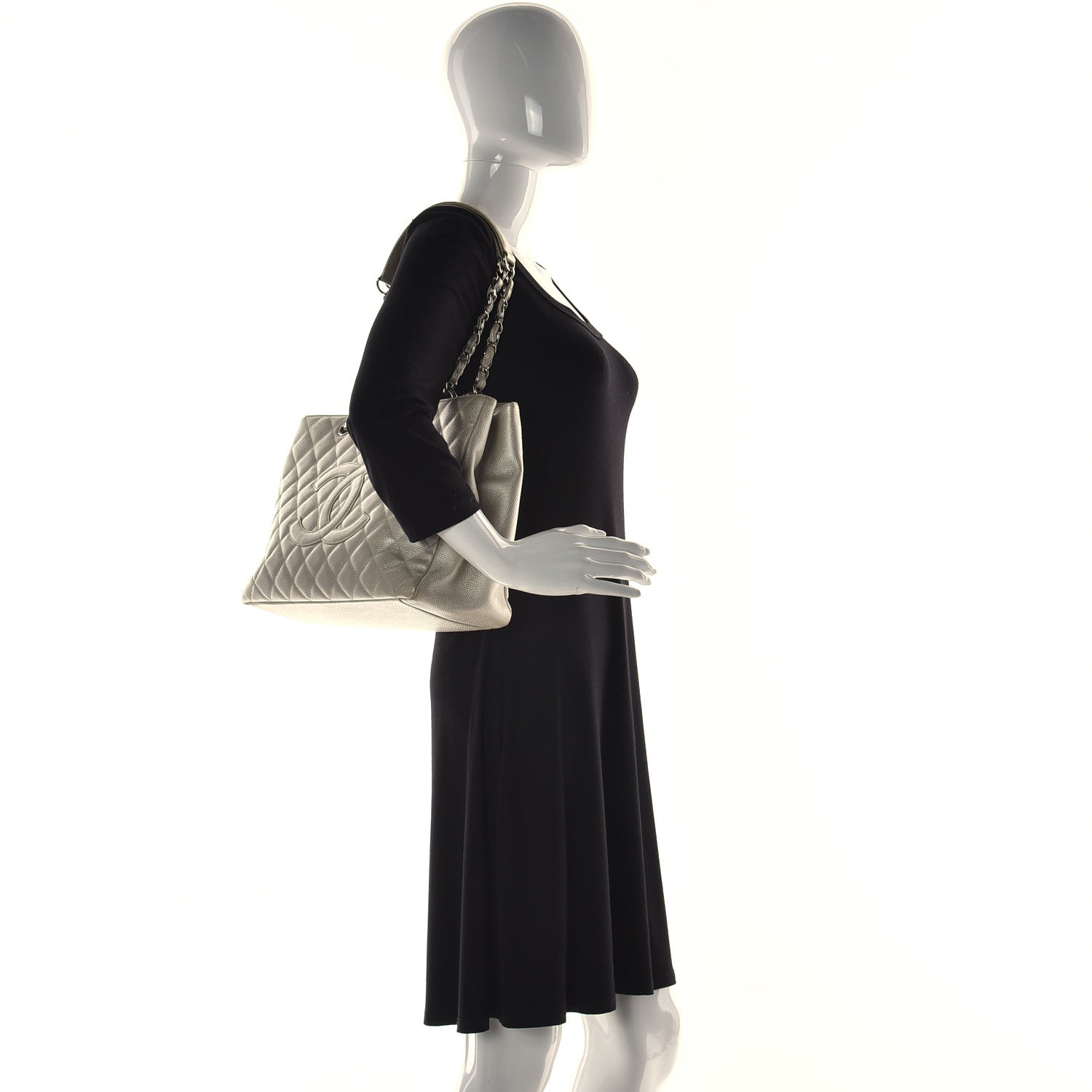 Chanel Metallic Caviar Quilted Grand Shopping Tote GST Pearl 2 of 16