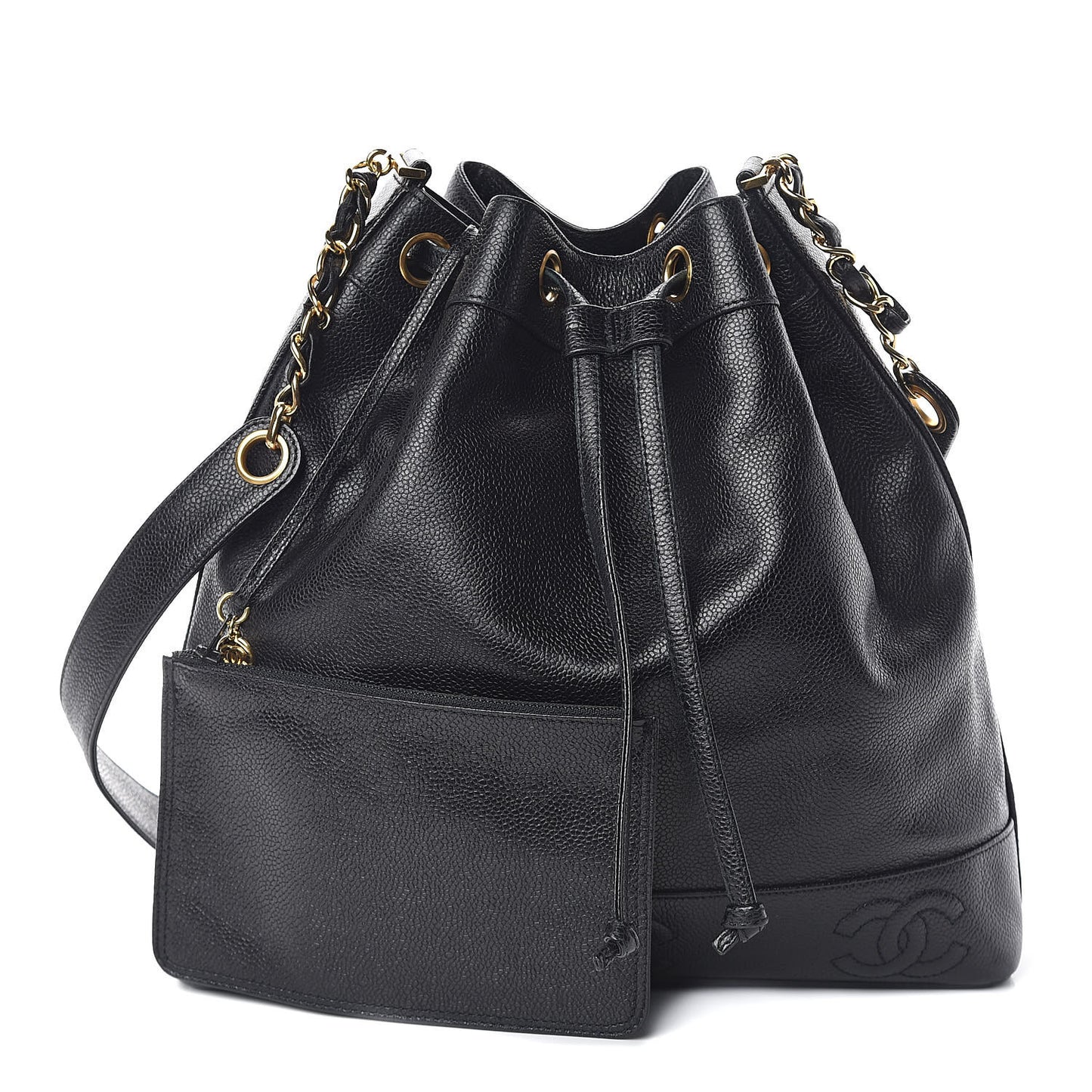 Caviar CC Drawstring Shoulder Bag Black