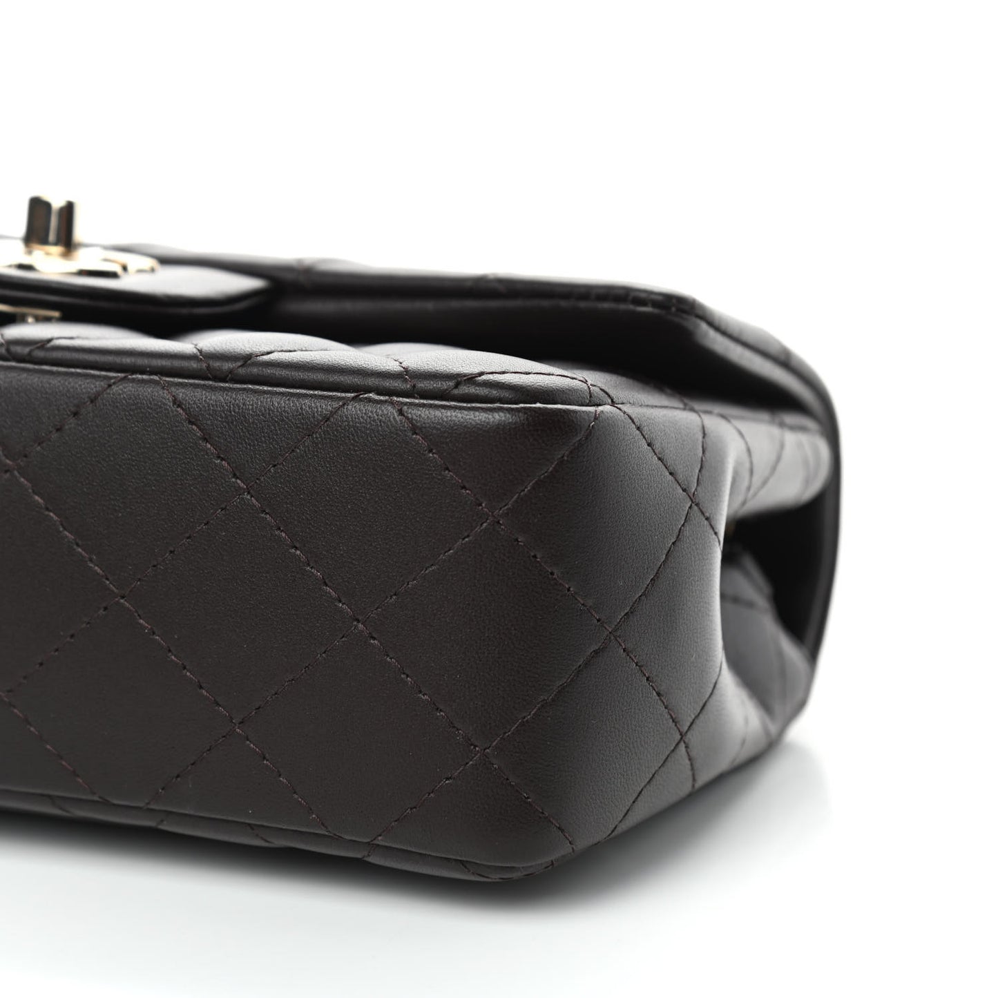 Lambskin Quilted Mini Rectangular Flap Dark Brown