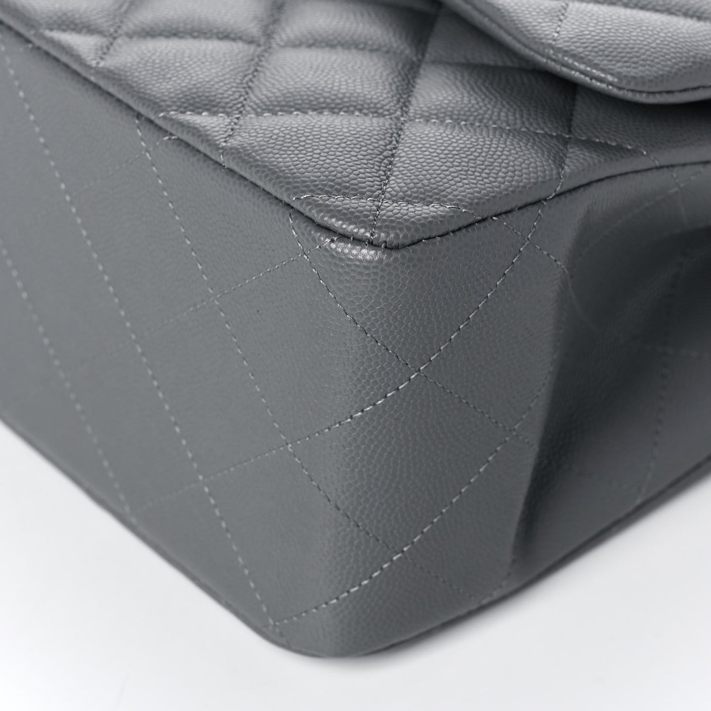 Caviar Quilted Jumbo Double Flap Grey