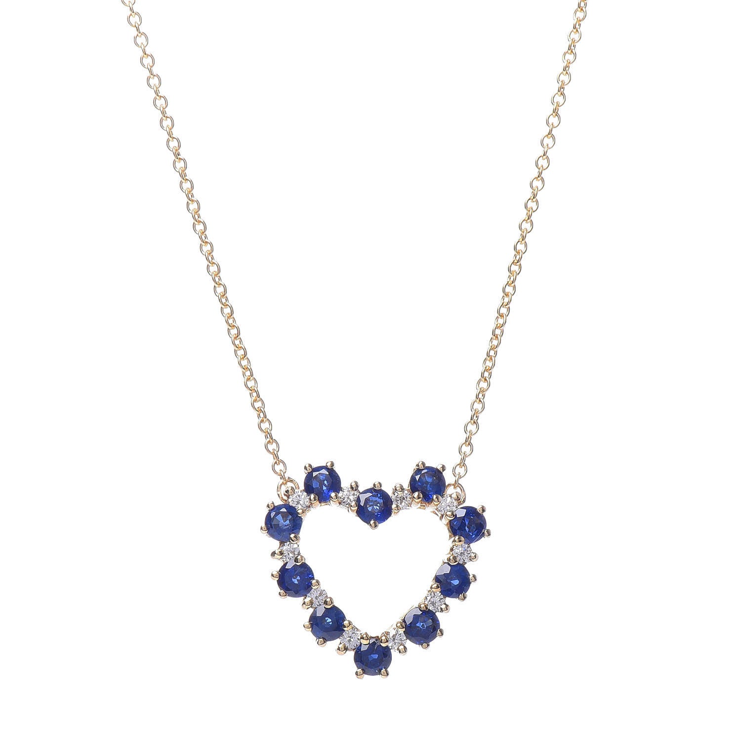 Tiffany 18K Yellow Gold Diamond Sapphire Heart Pendant Necklace 4 of 6