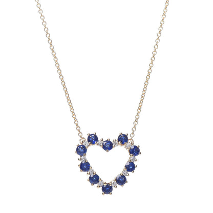 Tiffany 18K Yellow Gold Diamond Sapphire Heart Pendant Necklace 4 of 6