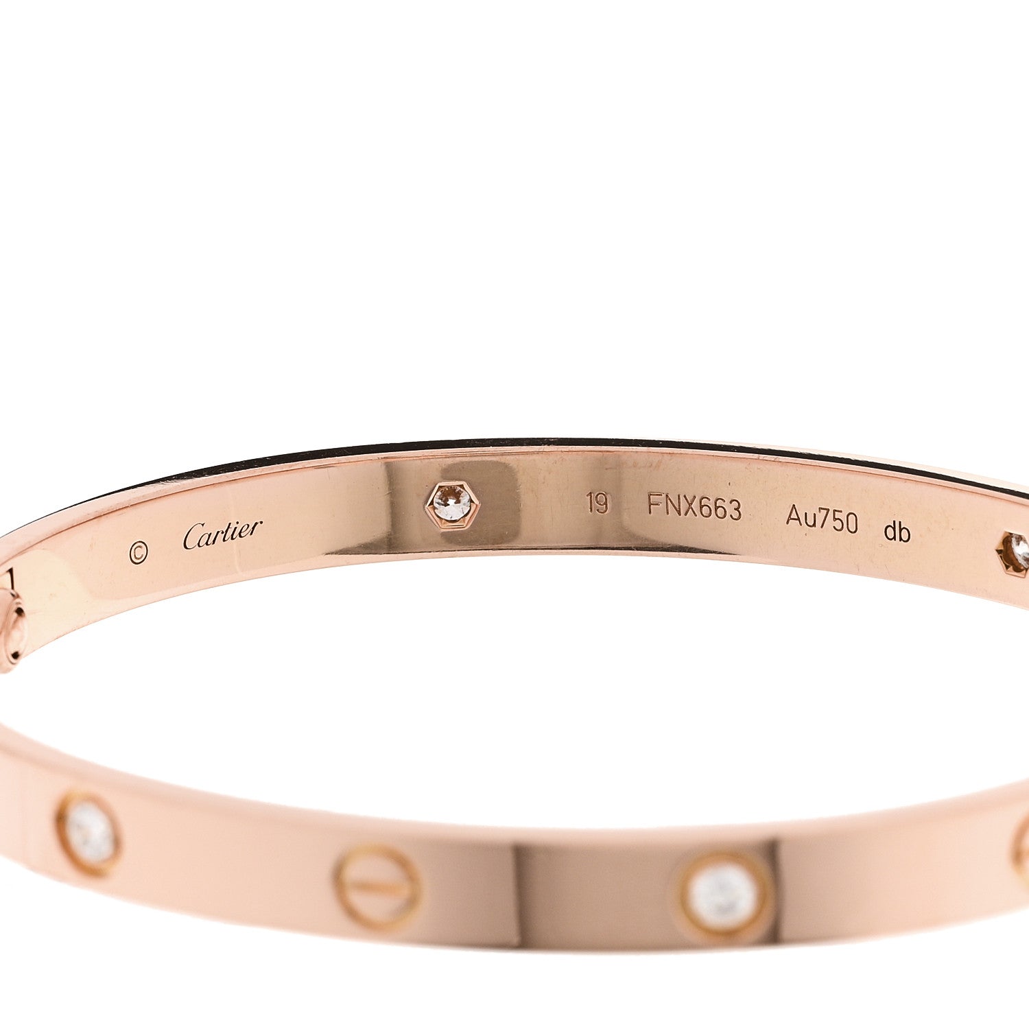 Cartier 18K Pink Gold 4 Diamond LOVE Bracelet 19 6 of 7