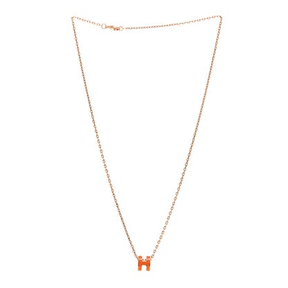 Hermes Lacquered Rose Gold Mini Pop H Pendant Necklace Orange 3 of 6