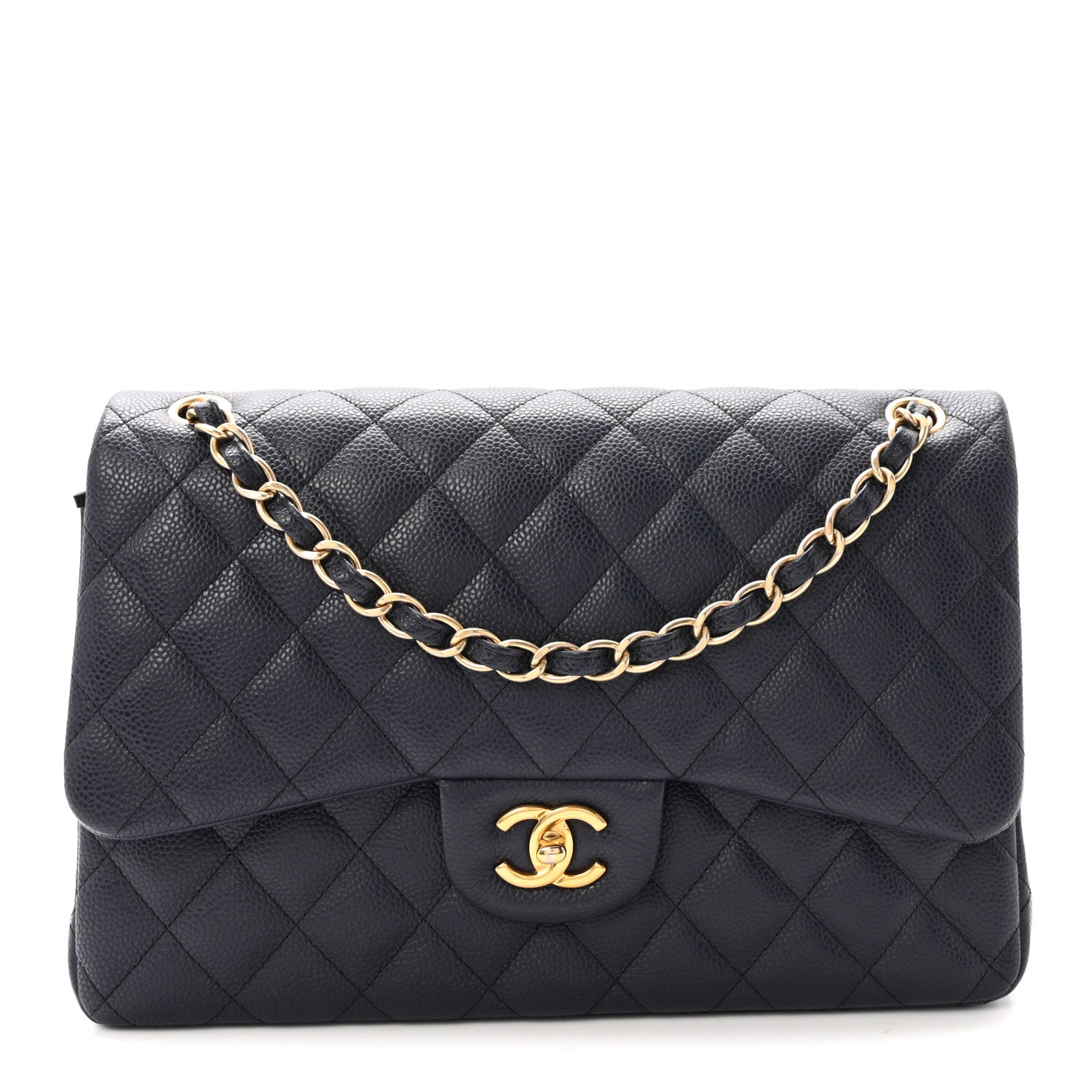Chanel Caviar Quilted Jumbo Double Flap Navy Blue 1 of 10