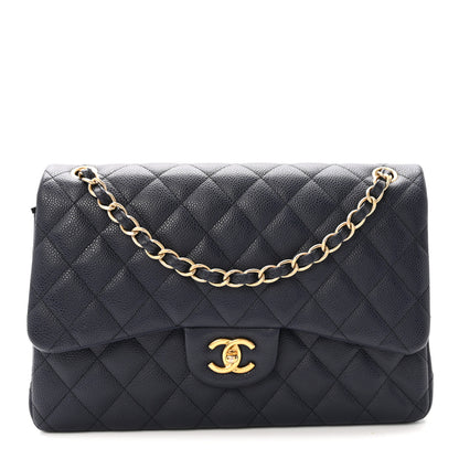 Chanel Caviar Quilted Jumbo Double Flap Navy Blue 1 of 10