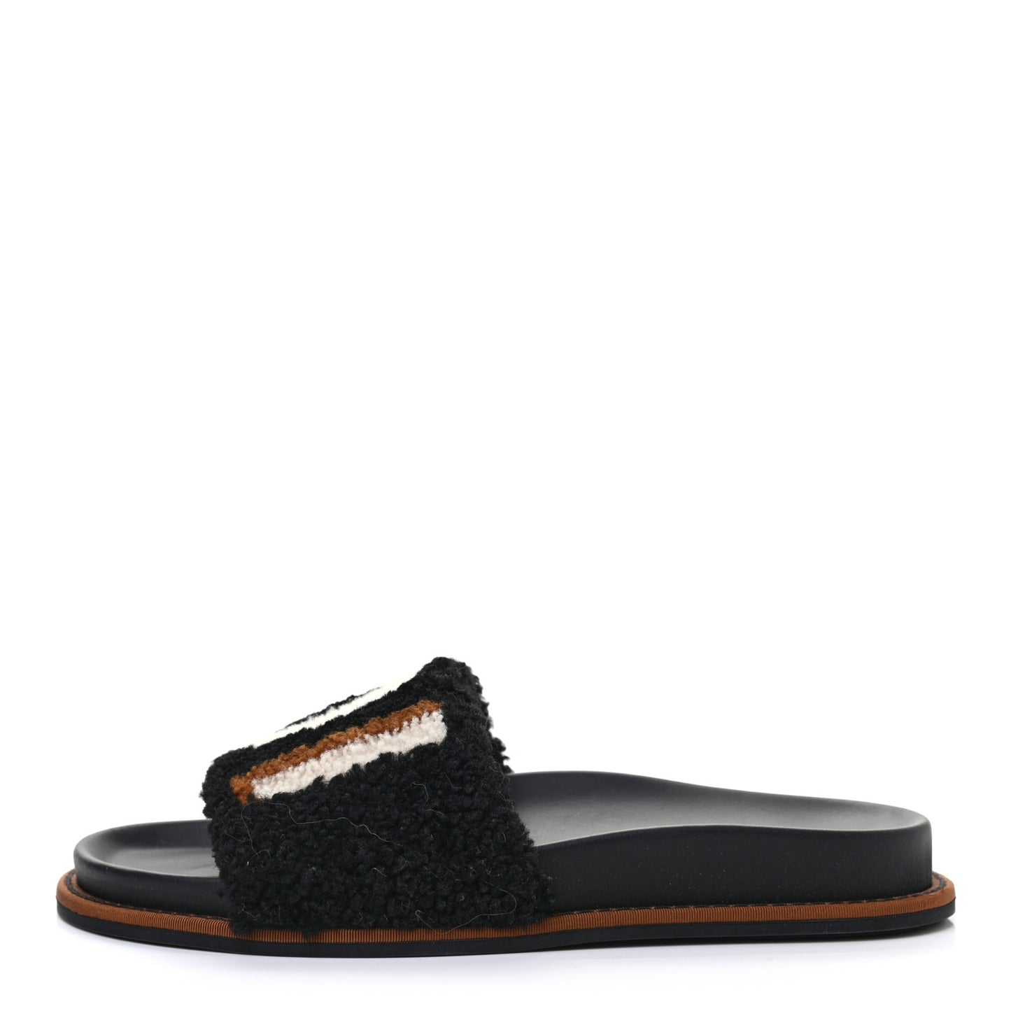 Shearling Logo Slide Sandals 37 Black Latte Brownie