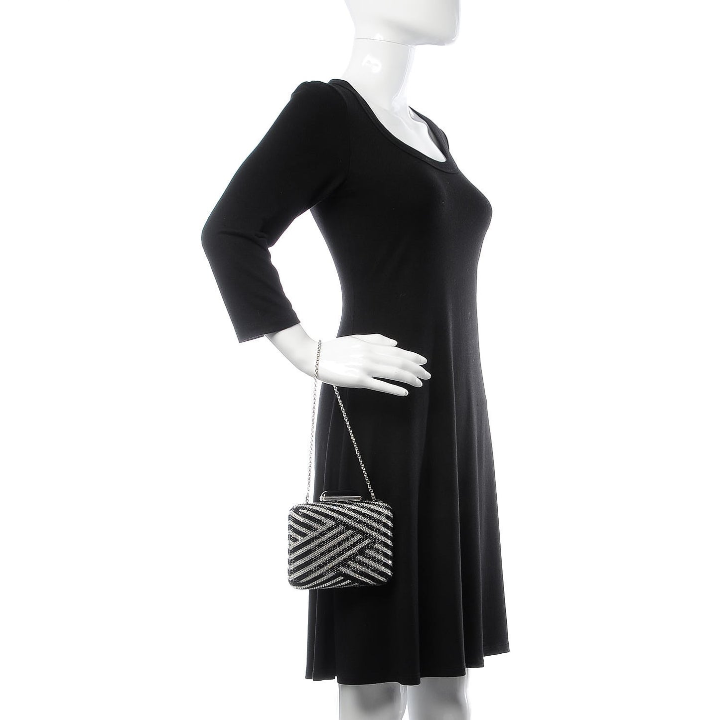 Crystal Striped Miniaudiere Clutch Black White
