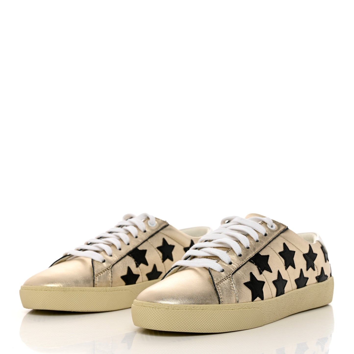 Calfskin Star Court Sneakers 40 Gold Black