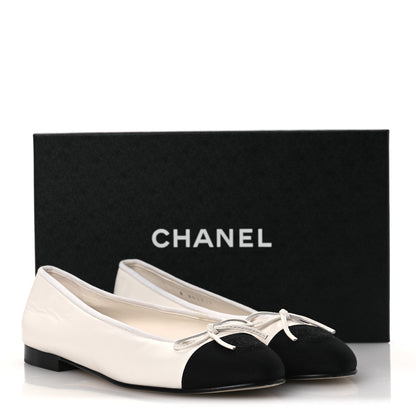 Chanel Lambskin Grosgrain Cap Toe CC Ballerina Flats 38 White Black 13 of 13