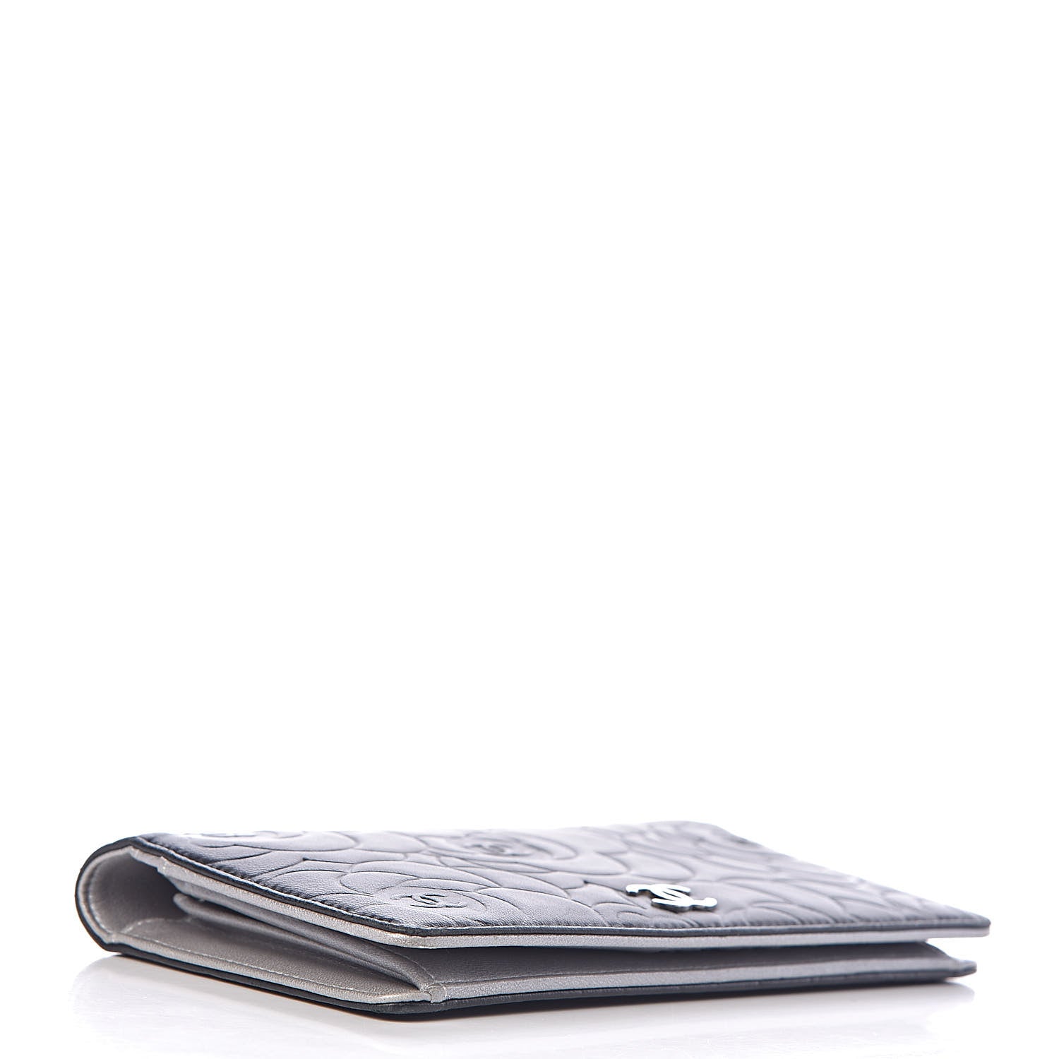 Chanel Lambskin Camellia Embossed Yen Wallet Black 4 of 9